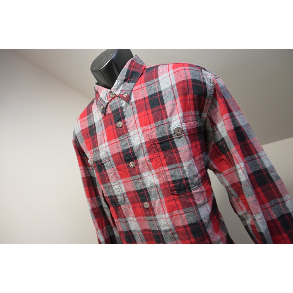 Duluth Trading Co Flannel Shirt Mens Large Red Black Plaid Long Sleeve Excellent
